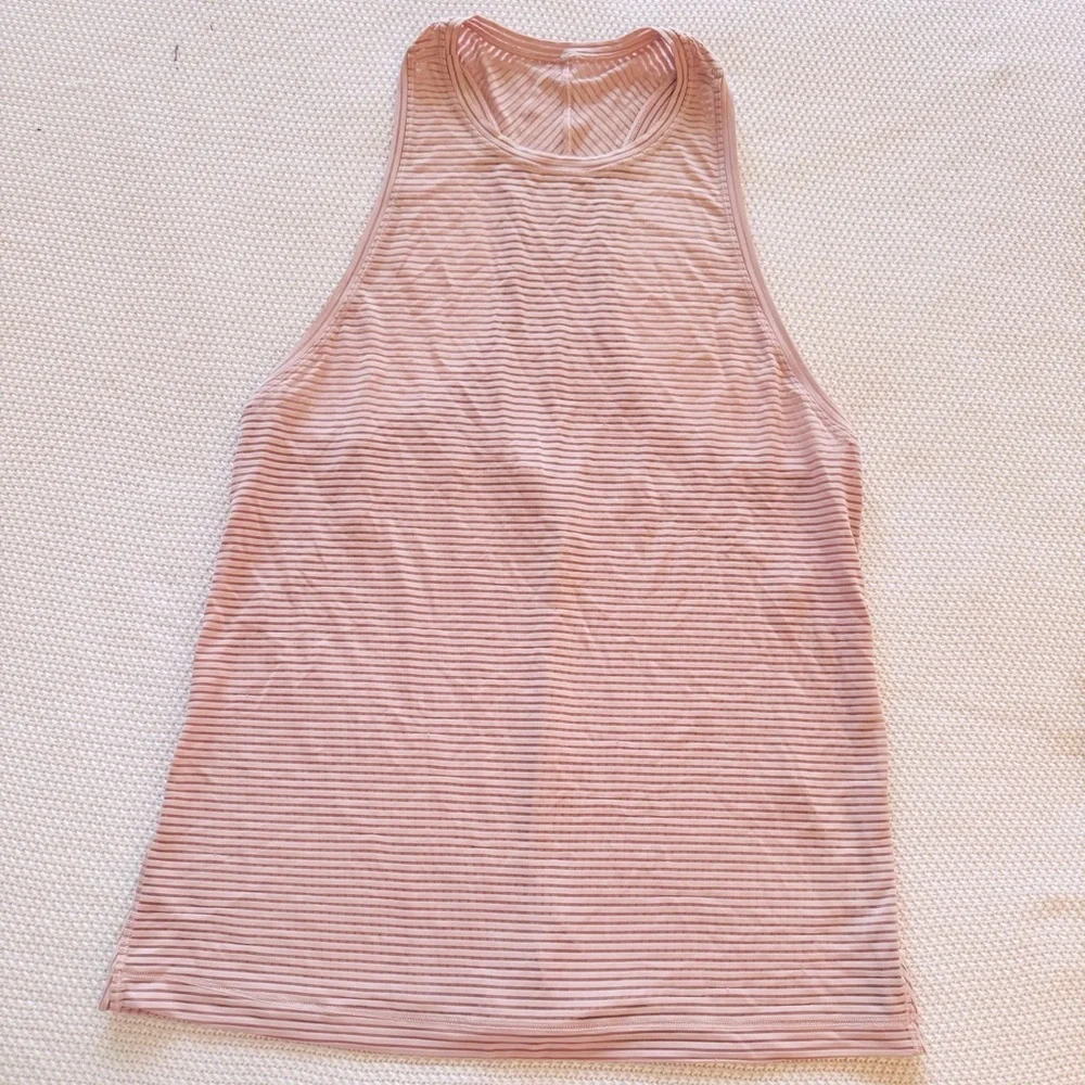LULULEMON Pale Pink Striped Tank Top w Vented Split Back